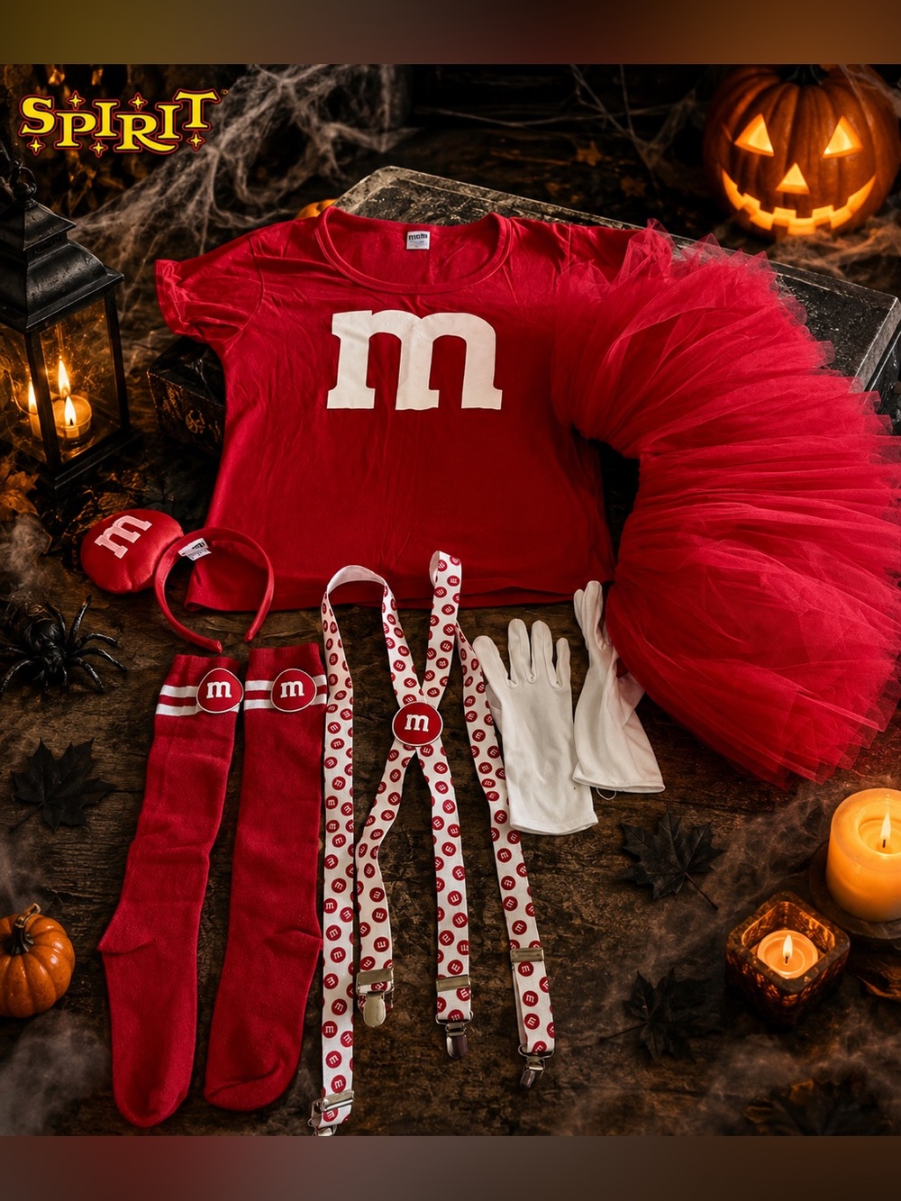 M&M'S Adult M- Red Tulle Tutu Costume Set with Logo Tee & Accessories